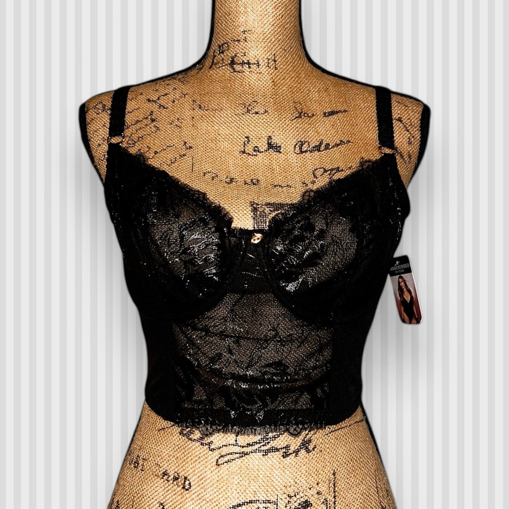 Women's Embroidered Shine Black Lace Bustier by Sofia Vergara • 38C